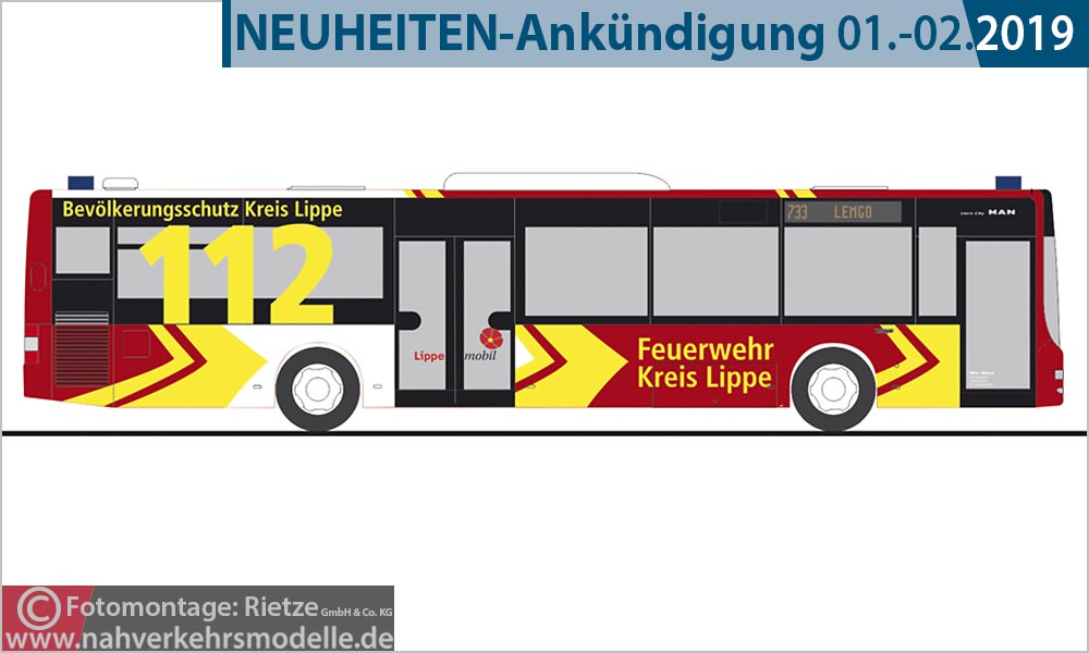 Rietze Busmodell Artikel 73906 M A N Lions City � 2015 Feuerwehr Kreis Lippe