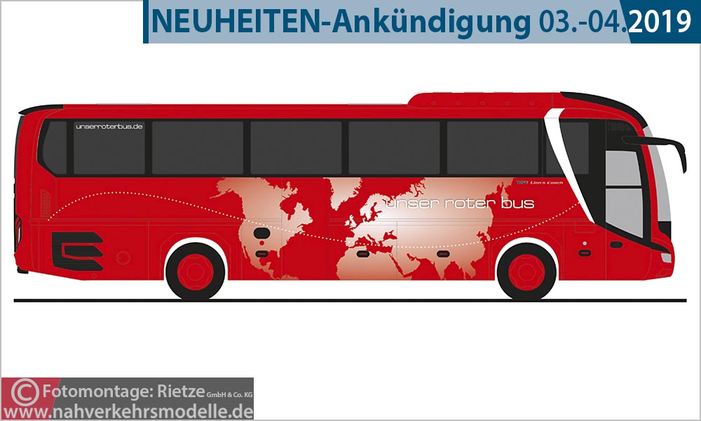Rietze Busmodell Artikel 74821 M A N Lions Coach 2017 Unser Roter Bus Ueckerm�nde
