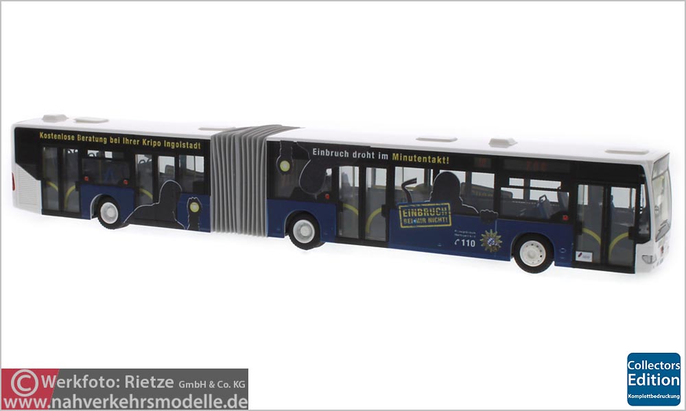 Rietze Busmodell Artikel 67095 Mercedes-Benz O 530 Citaro G E 4 Facelift Ingolst�dter Verkehrsgesellschaft m b H I N V G mit Werbung Kripo Ingolstadt