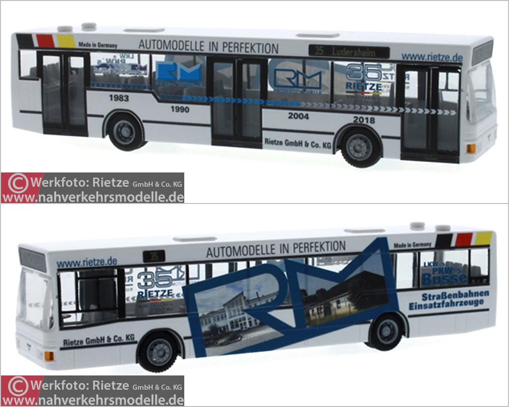 Rietze Busmodell Artikel 75014 M A N NL 202 Strich 2 dreit�rig Rietze Jubil�umsmodell 35 Jahre