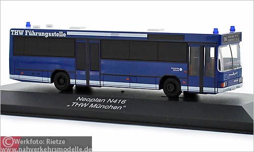 Rietze Busmodell Artikel 71700 NEOPLAN N 416 T H W M�nchen-Mitte F�hrungsstelle Einsatzserie 1 zu 87