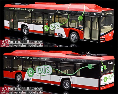 Rietze Busmodell Artikel 73028 Solaris U 12 electric Verkehrs Aktiengesellschaft N�rnberg
